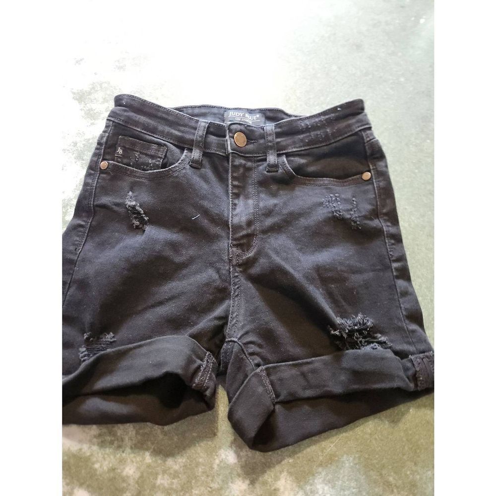 Judy Blue High Waist Black Jean Shorts Cuffed Denim sz Small